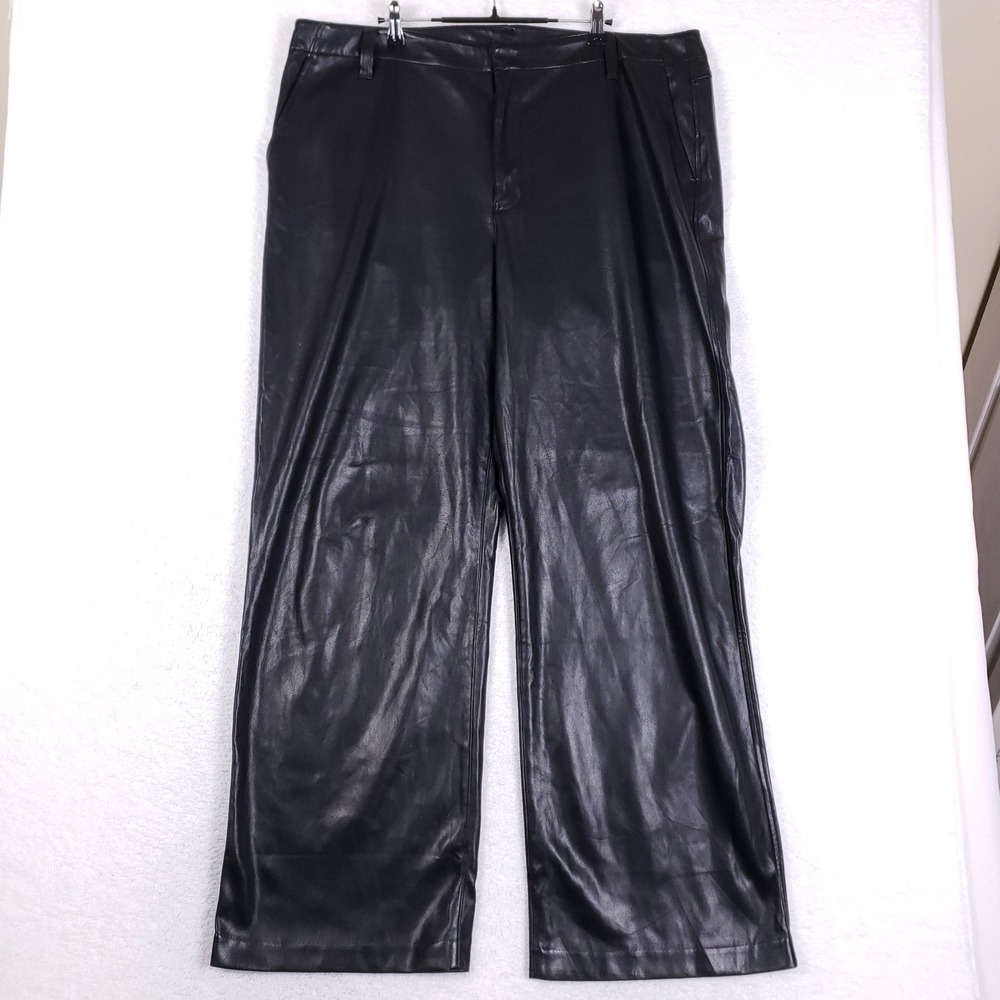 Gap Black Faux Leather Wide Leg‎ Pants Womens 20 Tall High Rise Vegan Trousers